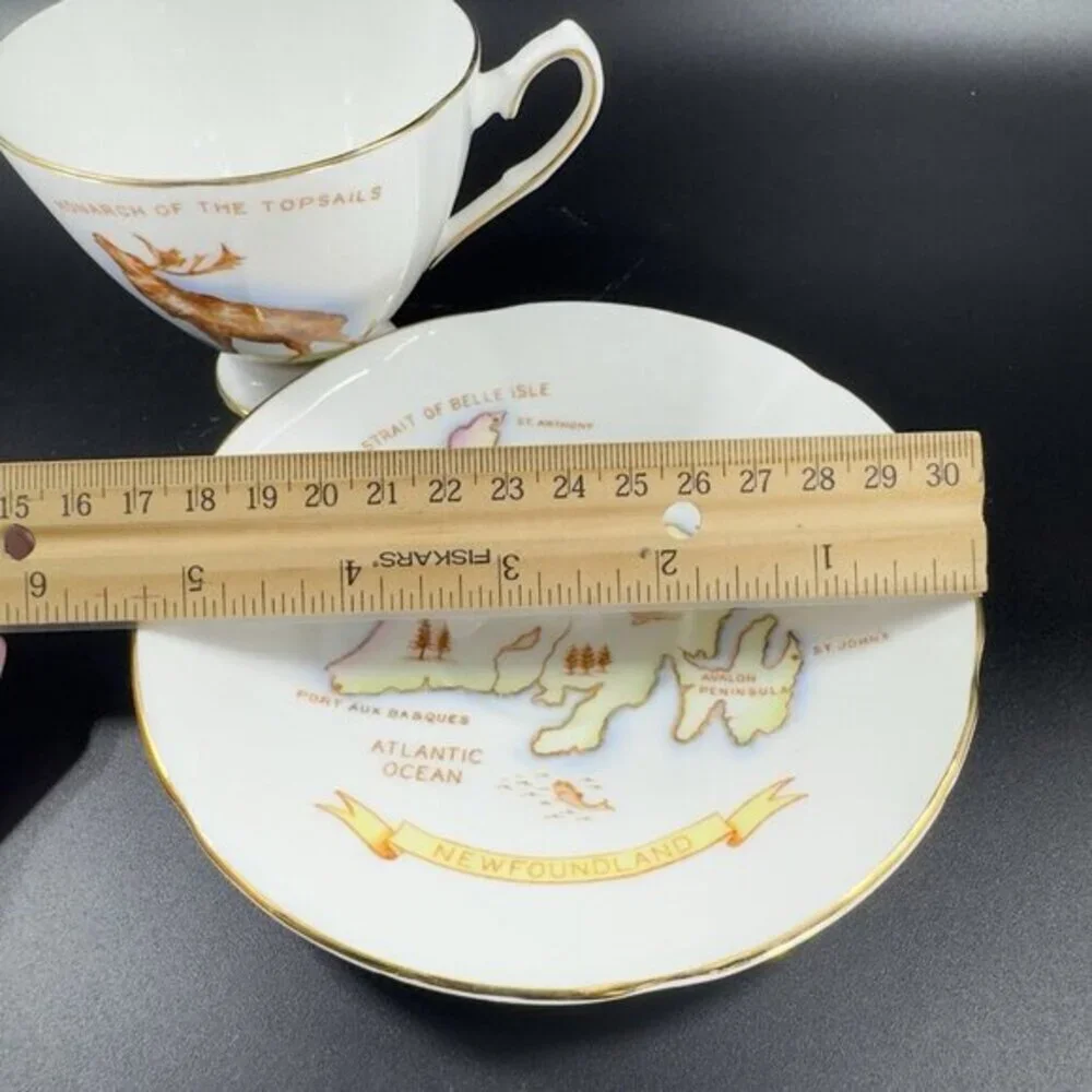 TAYLOR & KENT Newfoundland Teacup Saucer Bone China ENGLAND Set Monarch Deer VTG